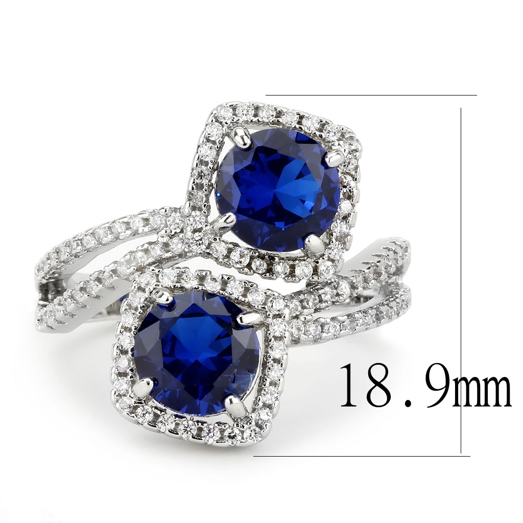 3W1600 - Brass Ring Rhodium Women AAA Grade CZ London Blue