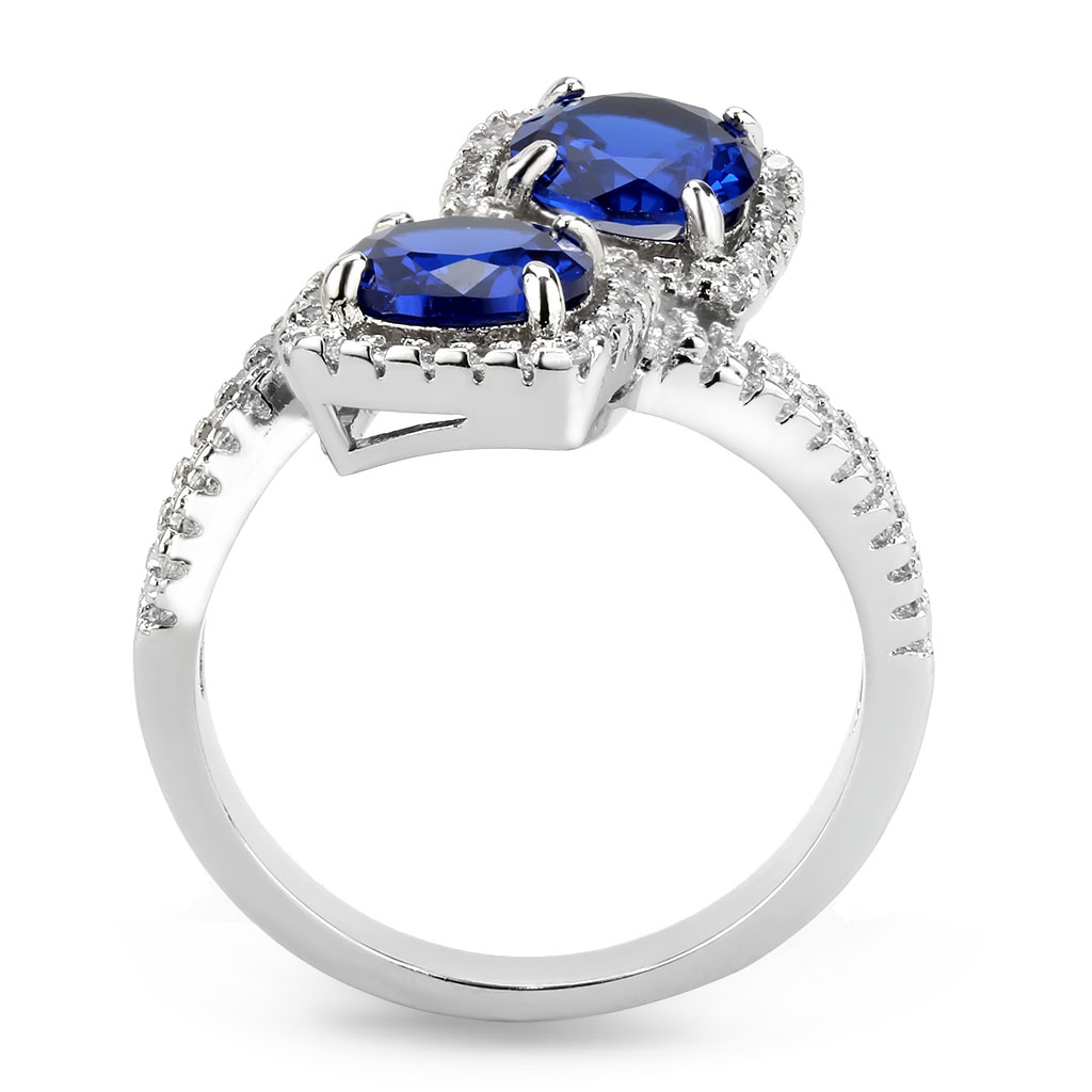 3W1600 - Brass Ring Rhodium Women AAA Grade CZ London Blue