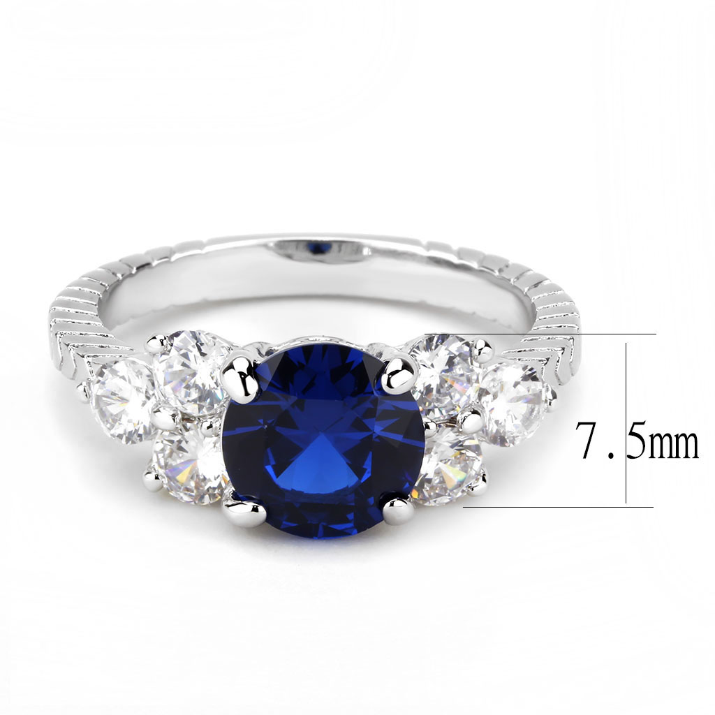 3W1601 - Brass Ring Rhodium Women AAA Grade CZ London Blue