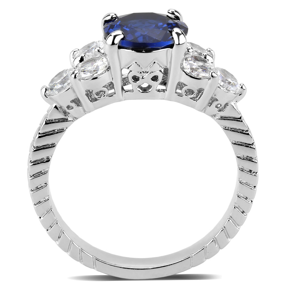 3W1601 - Brass Ring Rhodium Women AAA Grade CZ London Blue