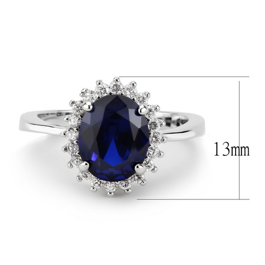 3W1602 - Brass Ring Rhodium Women AAA Grade CZ London Blue