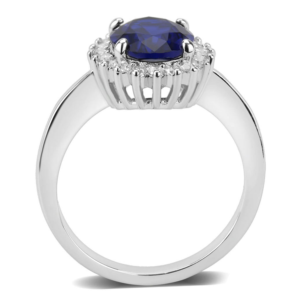 3W1602 - Brass Ring Rhodium Women AAA Grade CZ London Blue