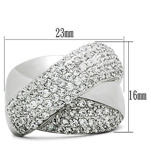 3W160 - Brass Ring Rhodium Women AAA Grade CZ Clear