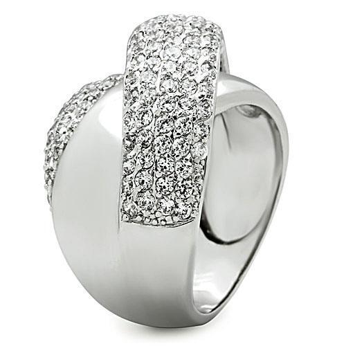 3W160 - Brass Ring Rhodium Women AAA Grade CZ Clear