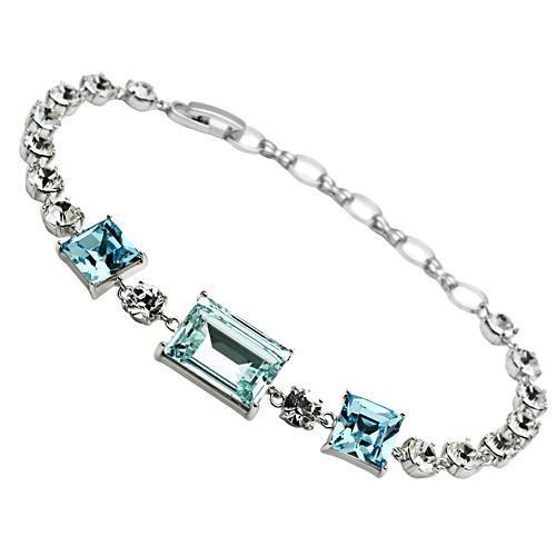 3W176 - Brass Bracelet Rhodium Women Top Grade Crystal Sea Blue