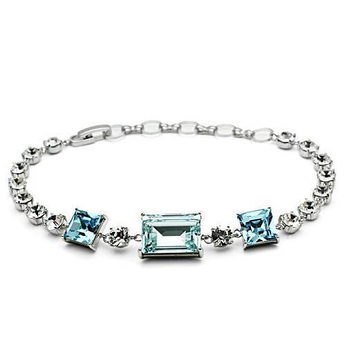 3W176 - Brass Bracelet Rhodium Women Top Grade Crystal Sea Blue