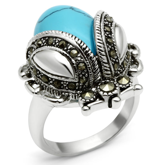 3W181 - Brass Ring Rhodium Women Synthetic Sea Blue