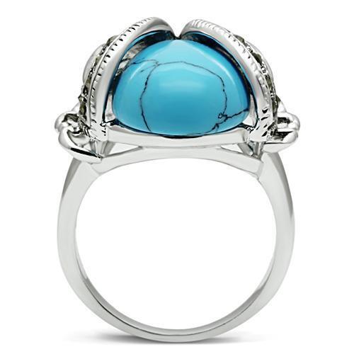 3W181 - Brass Ring Rhodium Women Synthetic Sea Blue