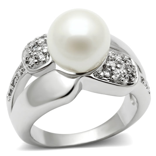 3W182 - Brass Ring Rhodium Women Synthetic White