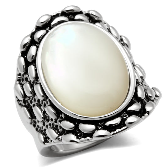 3W186 - Brass Ring Rhodium Women Precious Stone White