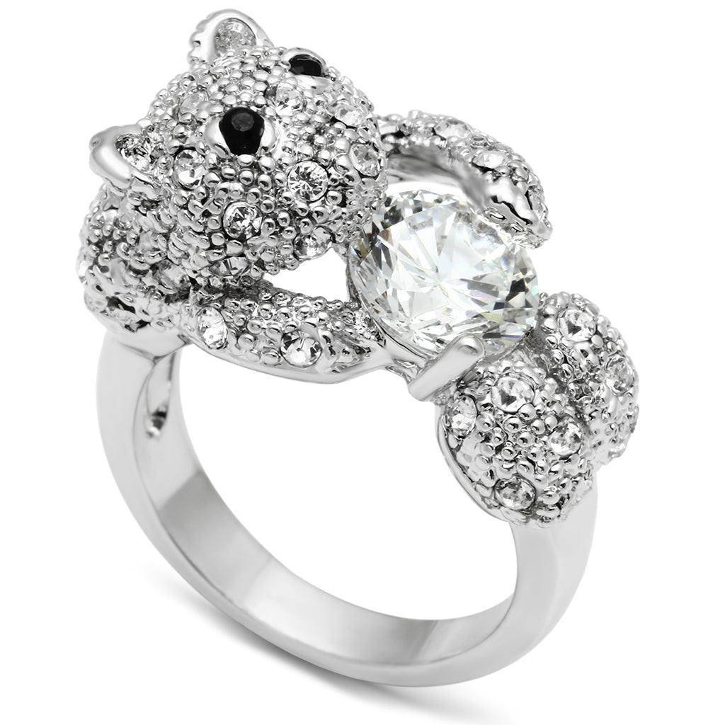 3W187 - Brass Ring Rhodium Women AAA Grade CZ Clear