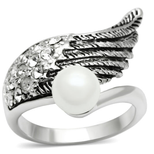 3W191 - Brass Ring Rhodium Women Synthetic White