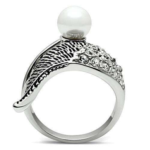 3W191 - Brass Ring Rhodium Women Synthetic White