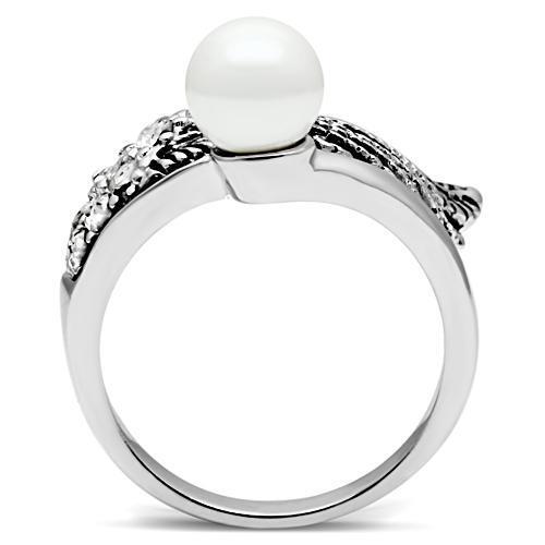 3W191 - Brass Ring Rhodium Women Synthetic White