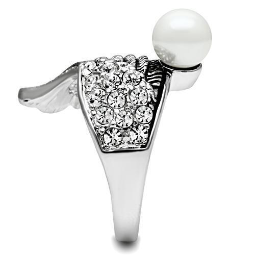 3W191 - Brass Ring Rhodium Women Synthetic White