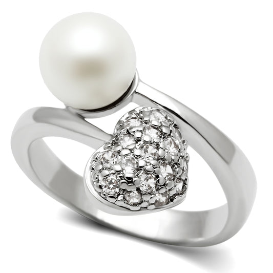 3W192 - Brass Ring Rhodium Women Synthetic White