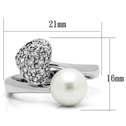 3W192 - Brass Ring Rhodium Women Synthetic White