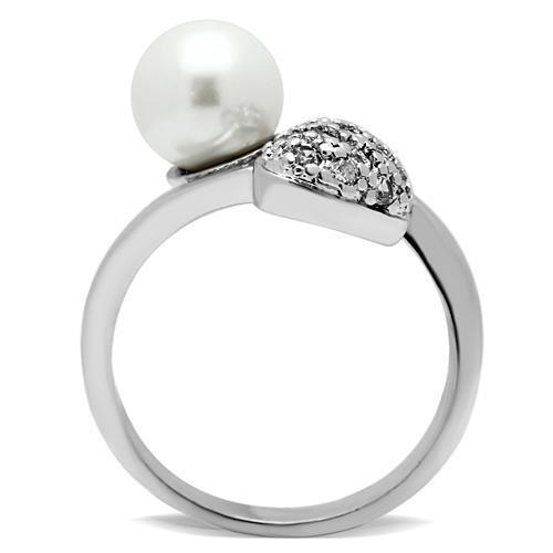 3W192 - Brass Ring Rhodium Women Synthetic White