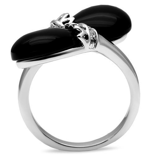 3W195 - Brass Ring Rhodium Women Semi-Precious Jet