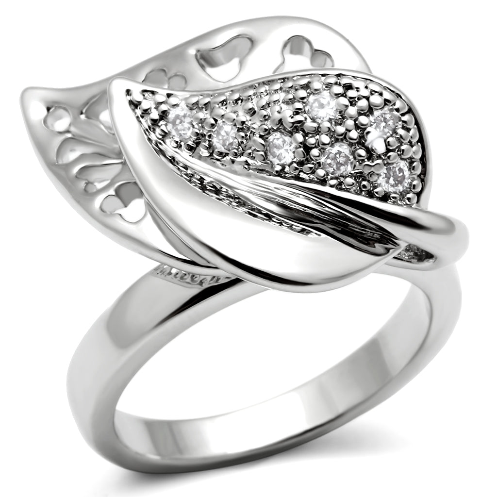 3W200 - Brass Ring Rhodium Women AAA Grade CZ Clear