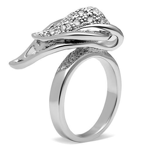 3W200 - Brass Ring Rhodium Women AAA Grade CZ Clear