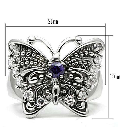 3W204 - Brass Ring Rhodium Women AAA Grade CZ Amethyst