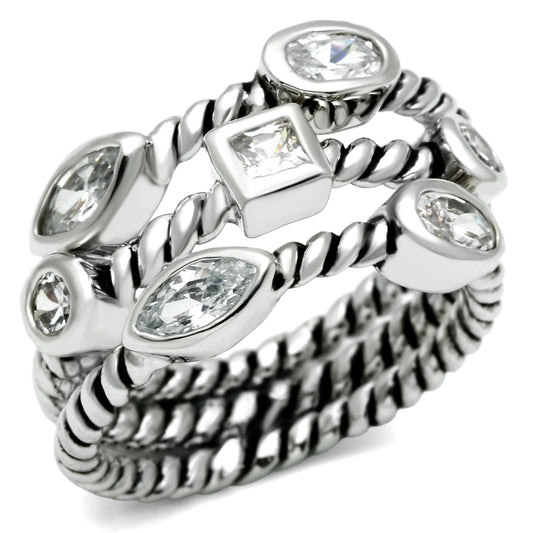 3W212 - Brass Ring Rhodium Women AAA Grade CZ Clear