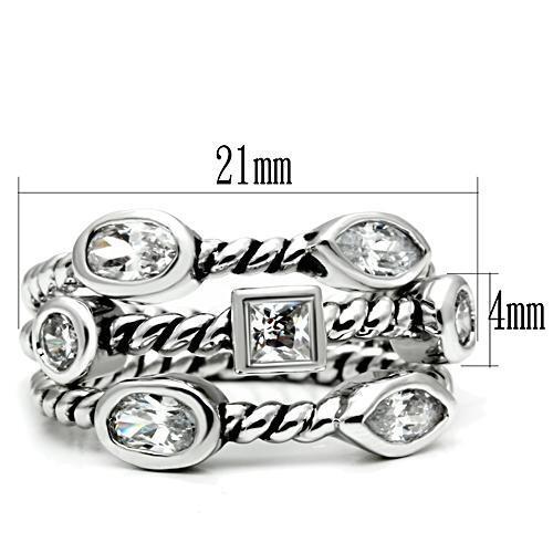 3W212 - Brass Ring Rhodium Women AAA Grade CZ Clear