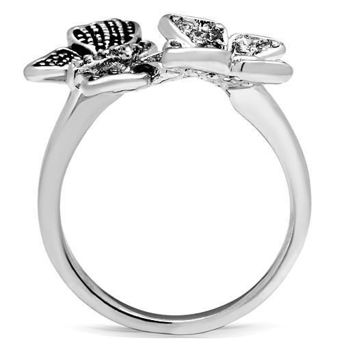 3W214 - Brass Ring Rhodium Women AAA Grade CZ Clear