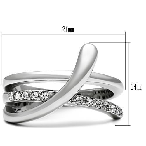 3W216 - Brass Ring Rhodium Women Top Grade Crystal Clear