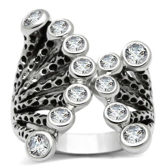 3W218 - Brass Ring Rhodium Women AAA Grade CZ Clear