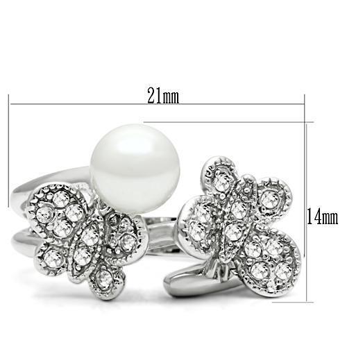 3W223 - Brass Ring Rhodium Women Synthetic White