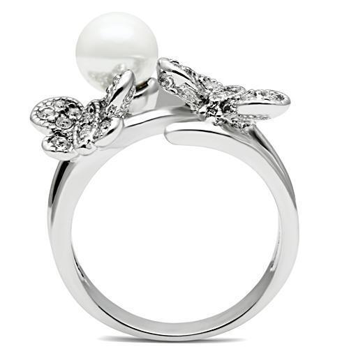 3W223 - Brass Ring Rhodium Women Synthetic White