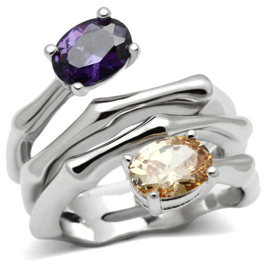 3W224 - Brass Ring Rhodium Women AAA Grade CZ Multi Color