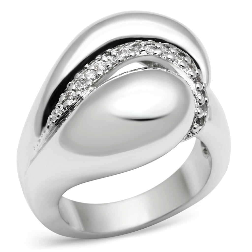 3W227 - Brass Ring Rhodium Women AAA Grade CZ Clear