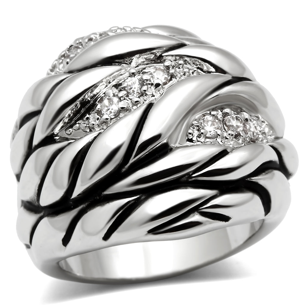 3W231 - Brass Ring Rhodium Women AAA Grade CZ Clear