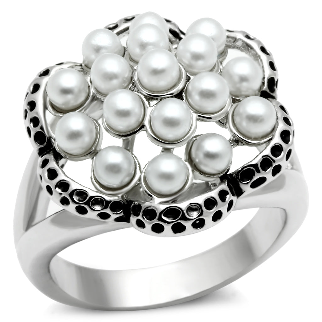 3W232 - Brass Ring Rhodium Women Synthetic White