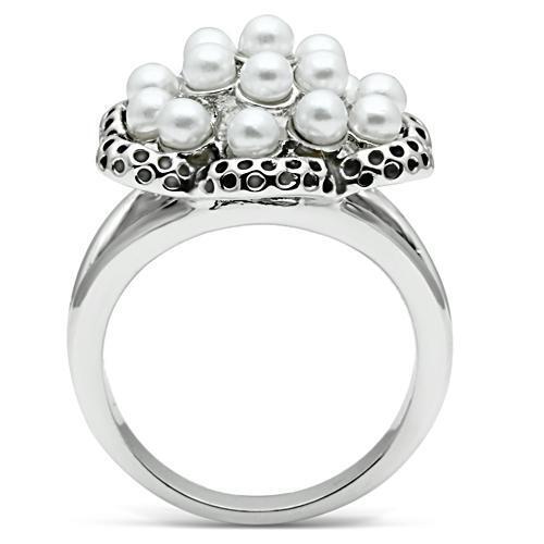 3W232 - Brass Ring Rhodium Women Synthetic White