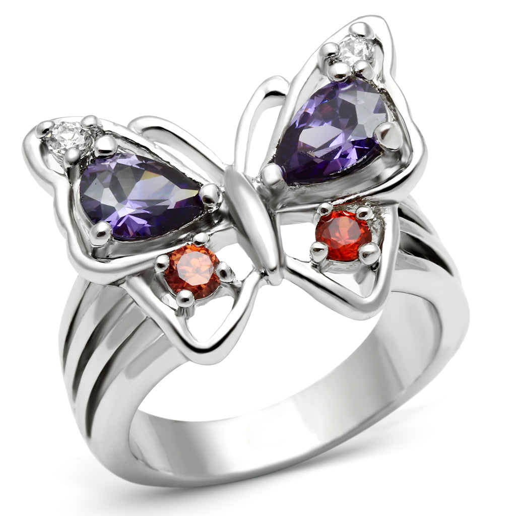 3W233 - Brass Ring Rhodium Women AAA Grade CZ Multi Color