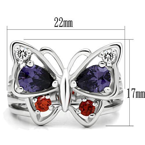 3W233 - Brass Ring Rhodium Women AAA Grade CZ Multi Color