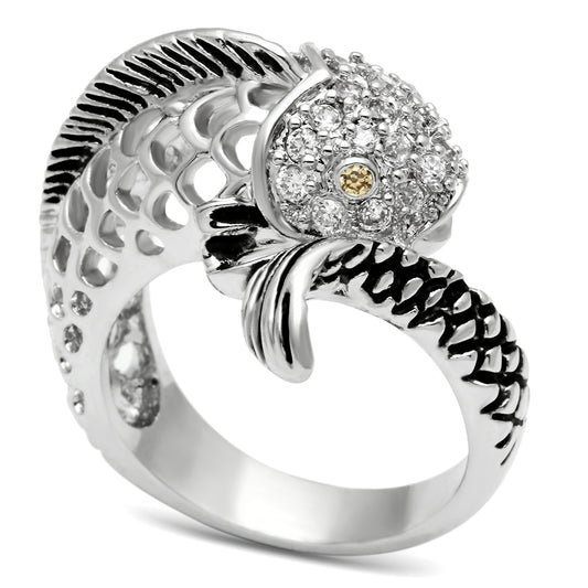 3W234 - Brass Ring Rhodium Women AAA Grade CZ Champagne