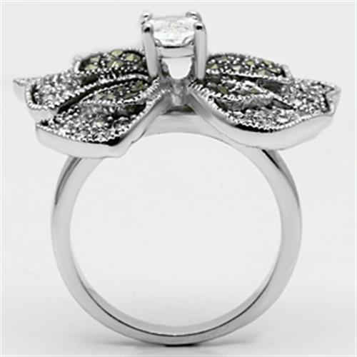 3W246 - Brass Ring Rhodium Women AAA Grade CZ Clear