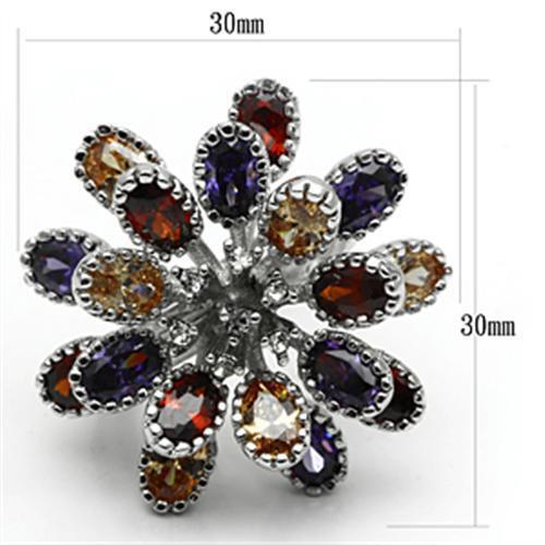 3W251 - Brass Ring Rhodium Women AAA Grade CZ Multi Color