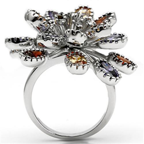 3W251 - Brass Ring Rhodium Women AAA Grade CZ Multi Color