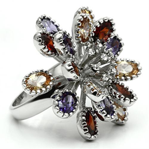 3W251 - Brass Ring Rhodium Women AAA Grade CZ Multi Color