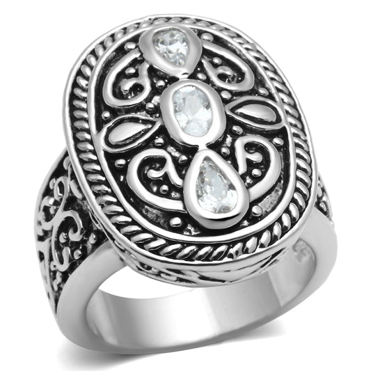 3W252 - Brass Ring Rhodium Women AAA Grade CZ Clear