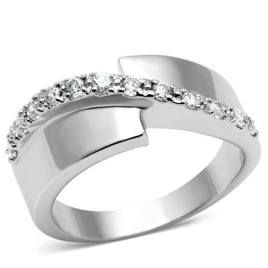 3W267 - Brass Ring Rhodium Women AAA Grade CZ Clear