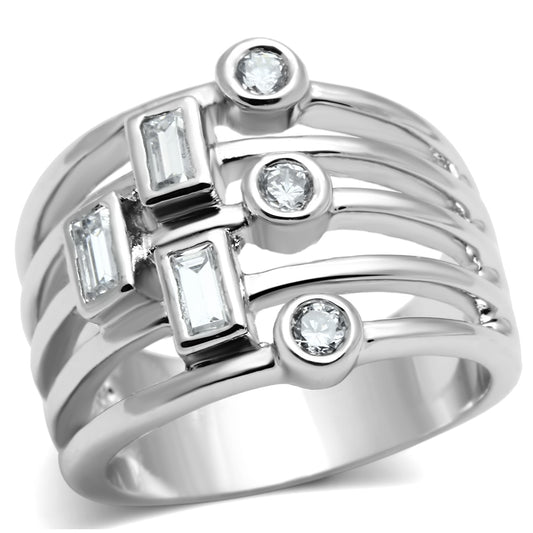 3W271 - Brass Ring Rhodium Women AAA Grade CZ Clear