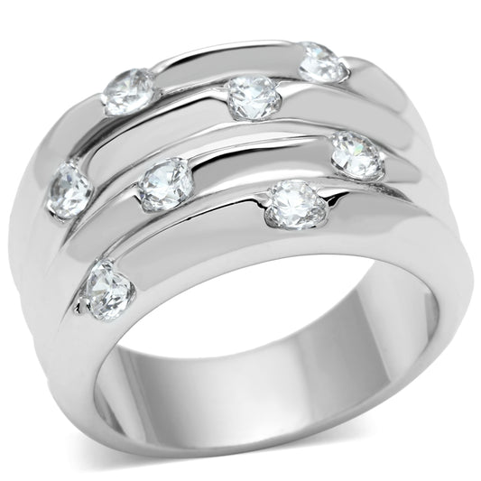 3W275 - Brass Ring Rhodium Women AAA Grade CZ Clear