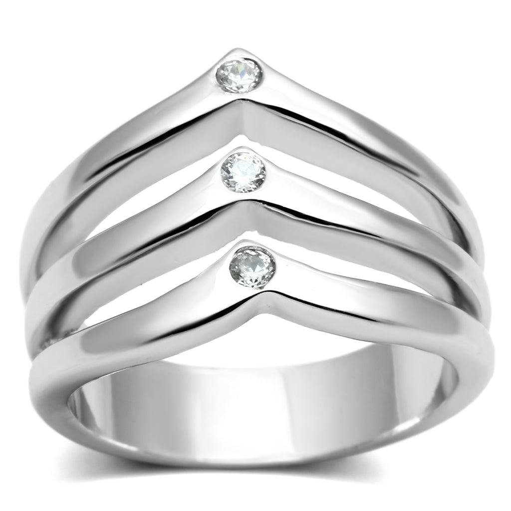 3W276 - Brass Ring Rhodium Women AAA Grade CZ Clear